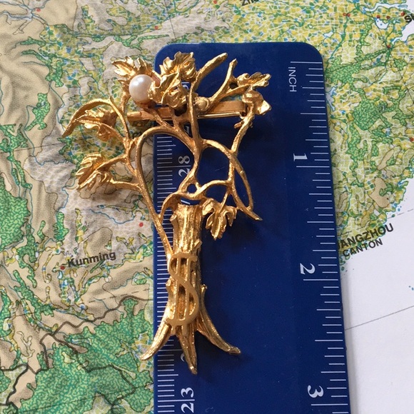 Lucky Money Tree Pin Gold Tone Faux Pearl Vintage Brooch Faux Pearl - Picture 6 of 6